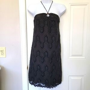 House Of Harlow 1960 Revolve Black Crochet Lace Halter Mini Dress Medium